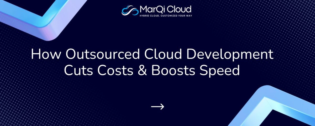 Infographic titled “How Outsourced Cloud Development Cuts Costs & Boosts Speed” from MarQi Cloud, the open source hybrid cloud provider in Alpharetta, Georgia.