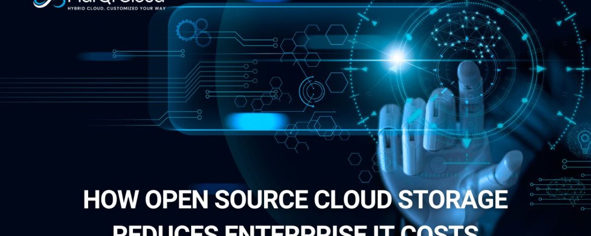 Infographic titled “How Open Source Cloud Storage Reduces Enterprise IT Costs” from MarQi Cloud, the open source hybrid cloud provider in Alpharetta, Georgia.