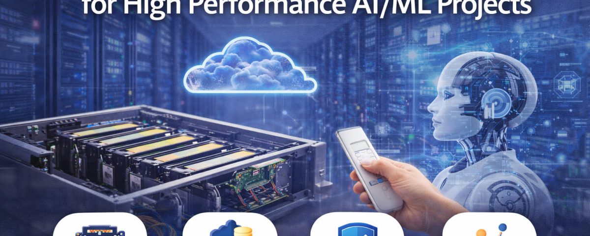 Infographic titled “Choosing the Best Cloud GPUs for High Performance AIML Projects” from MarQi Cloud, the open source hybrid cloud provider in Alpharetta, Georgia.