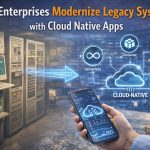 Infographic titled “How Enterprises Modernize Legacy Systems with Cloud Native Apps” from MarQi Cloud, the open source hybrid cloud provider in Alpharetta, Georgia.