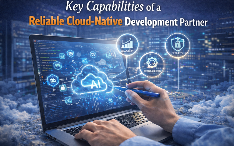 Infographic titled “Key Capabilities of a Reliable Cloud-Native Development Partner” from MarQi Cloud, the open source hybrid cloud provider in Alpharetta, Georgia.