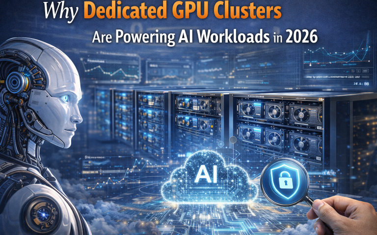 Infographic titled “Why Dedicated GPU Clusters Are Powering AI Workloads in 2026” from MarQi Cloud, the open source hybrid cloud provider in Alpharetta, Georgia.