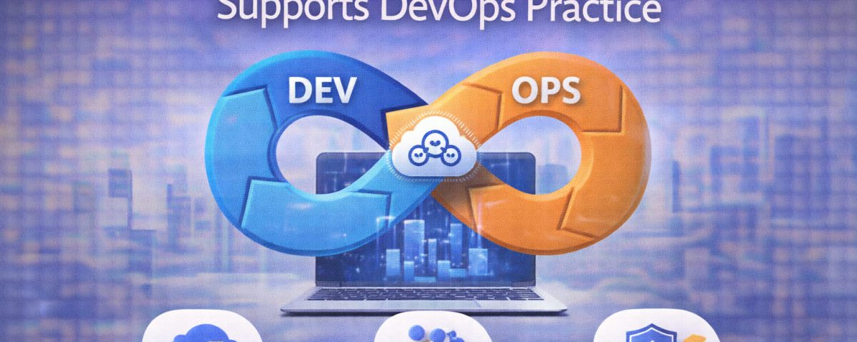 Infographic titled “How Cloud Native App Development Supports DevOps Practice” from MarQi Cloud, the open source hybrid cloud provider in Alpharetta, Georgia.