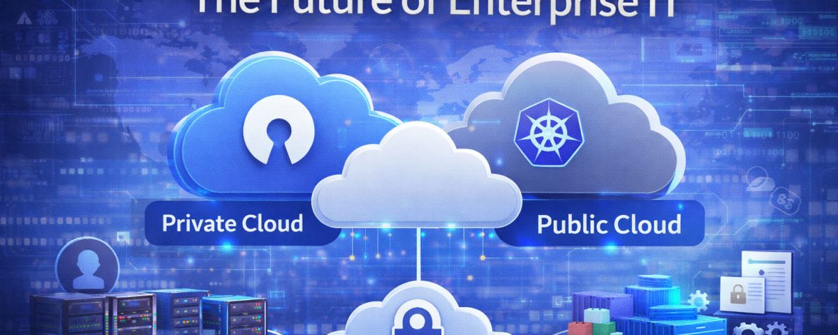 Infographic titled “Open Source Hybrid Cloud The Future of Enterprise IT” from MarQi Cloud, the open source hybrid cloud provider in Alpharetta, Georgia.