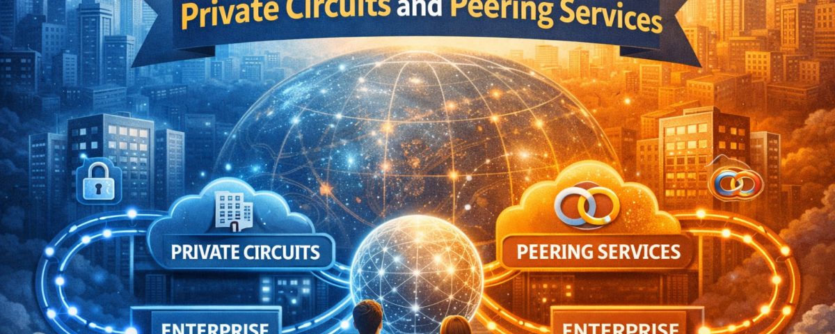 Infographic titled “Why Enterprises Use Private Circuits and Peering Services” from MarQi Cloud, the open source hybrid cloud provider in Alpharetta, Georgia.