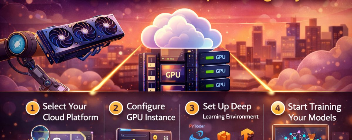 Infographic titled “Step-by-Step Guide to Setting Up a Cloud GPU for Deep Learning Projects” from MarQi Cloud, the open source hybrid cloud provider in Alpharetta, Georgia.