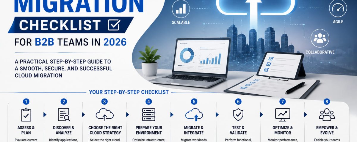 Infographic titled “Cloud Migration Checklist for B2B Teams in 2026” from MarQi Cloud, the open source hybrid cloud provider in Alpharetta, Georgia.